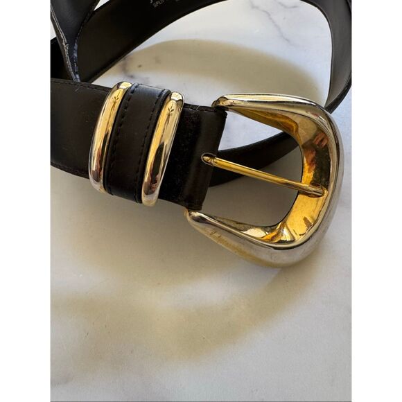 Jacqueline Ferrar Accessories - Jacqueline Ferrar black belt women's medium vintage 90s gold buckle leather